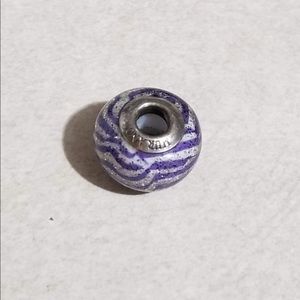 Murano glass charm purple and white zebra pattern